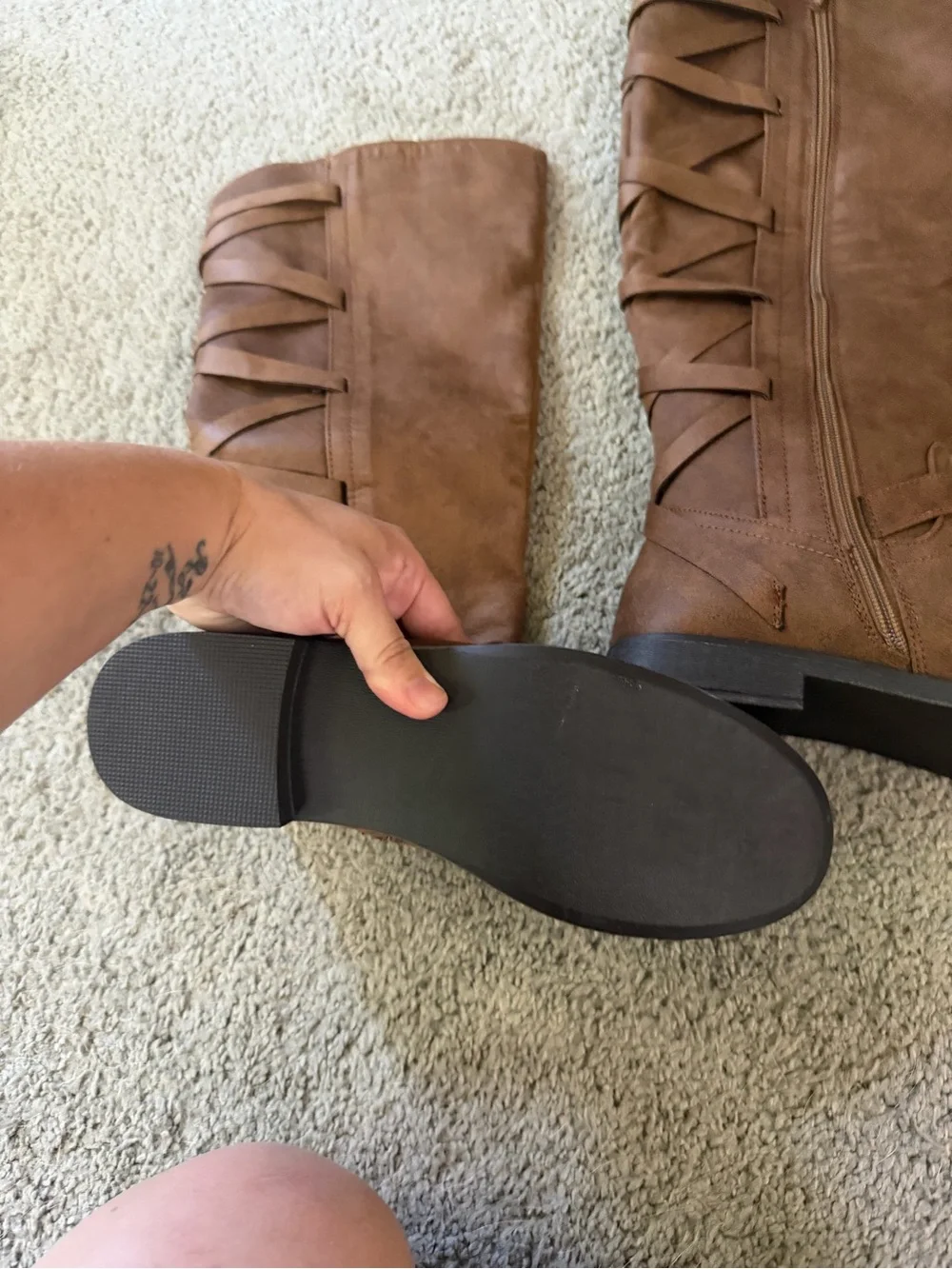 Just Fab Arleigh tall boots Brown Faux suede lace up back zipper Women 8.5 EUC